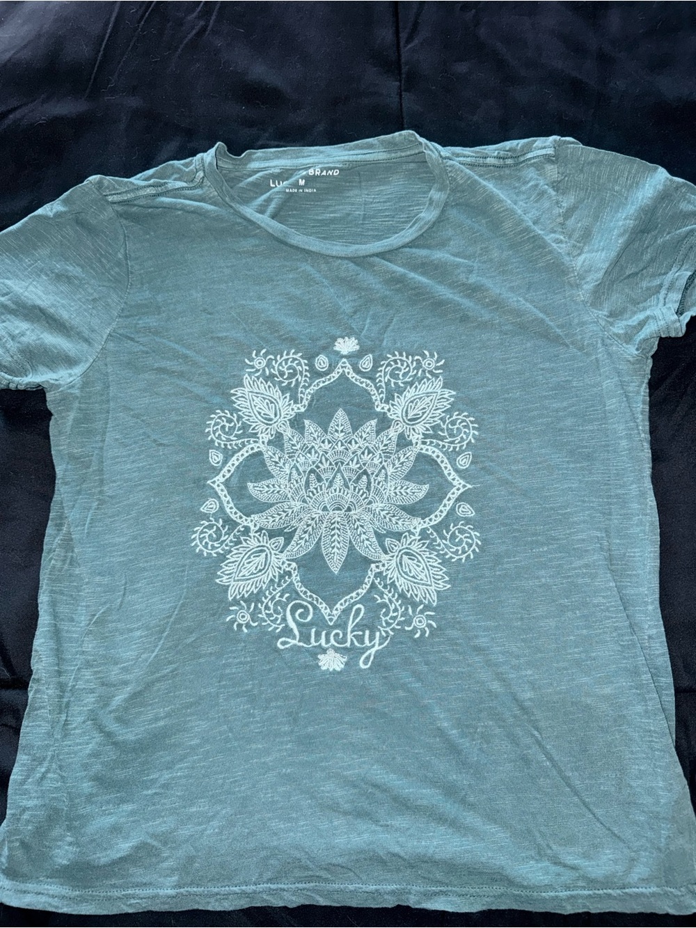 Lucky Brand Embroidered Lotus Graphic Tee